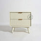 MODERN FLUTED WHITE BEDSIDE TABLE WITH 2 DRAWERS