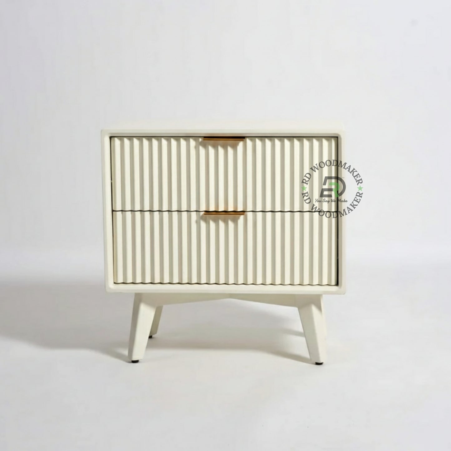 MODERN FLUTED WHITE BEDSIDE TABLE WITH 2 DRAWERS
