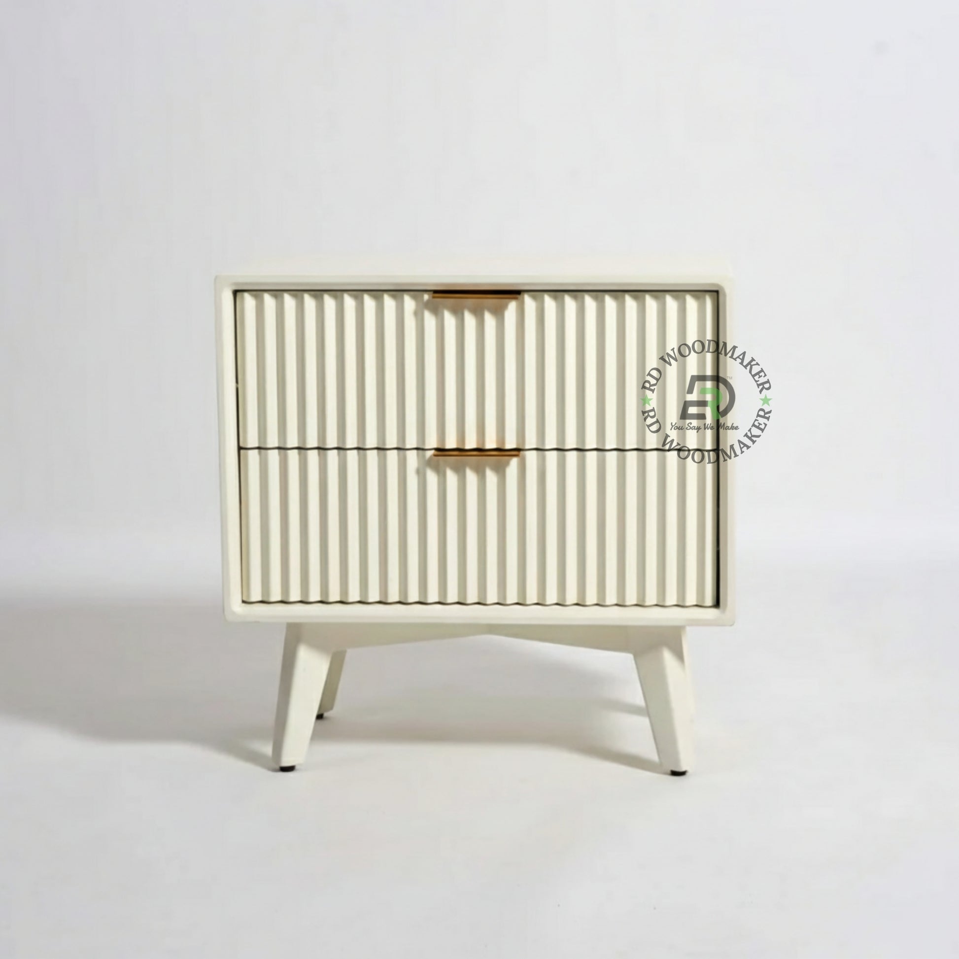 MODERN FLUTED WHITE BEDSIDE TABLE WITH 2 DRAWERS