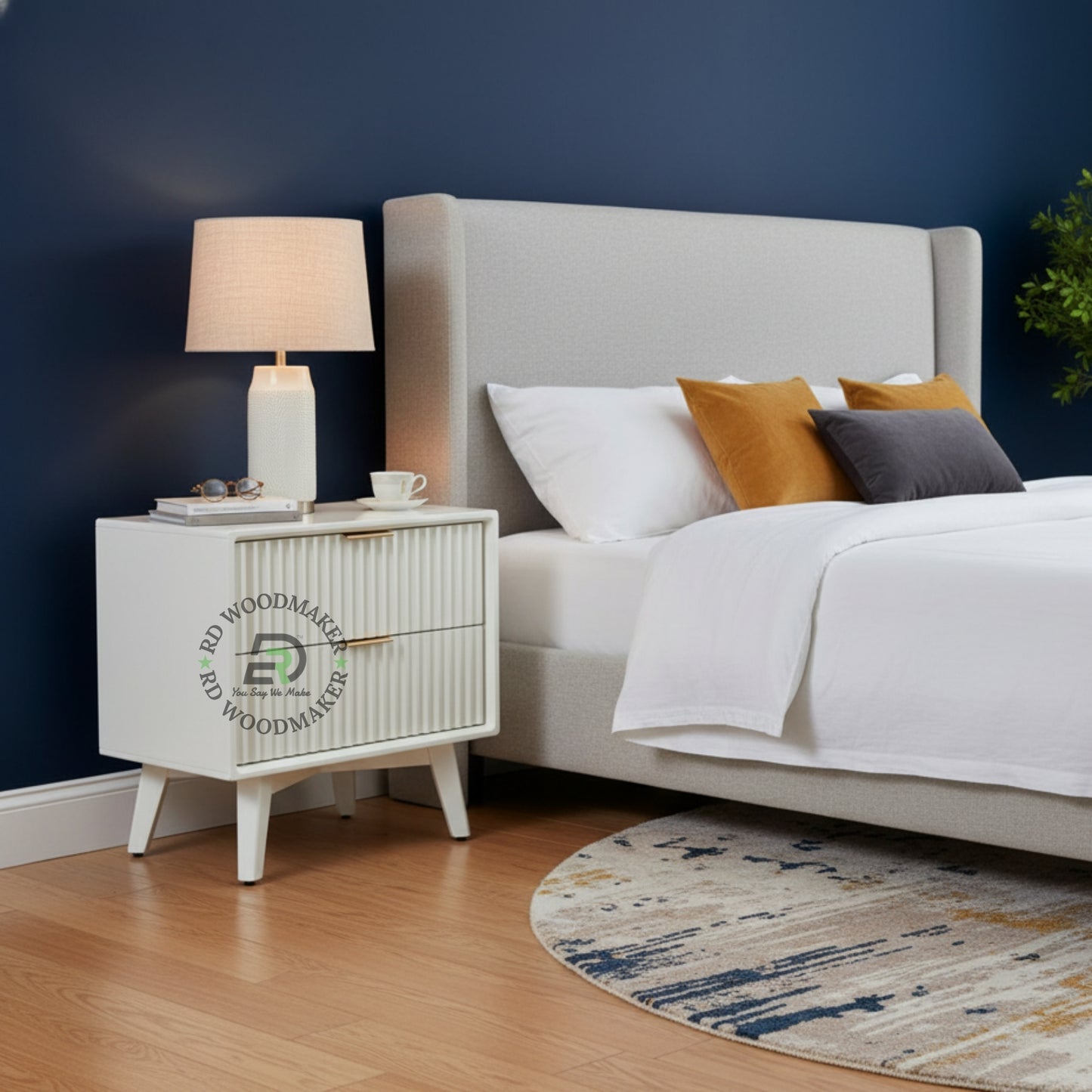 MODERN FLUTED WHITE BEDSIDE TABLE WITH 2 DRAWERS