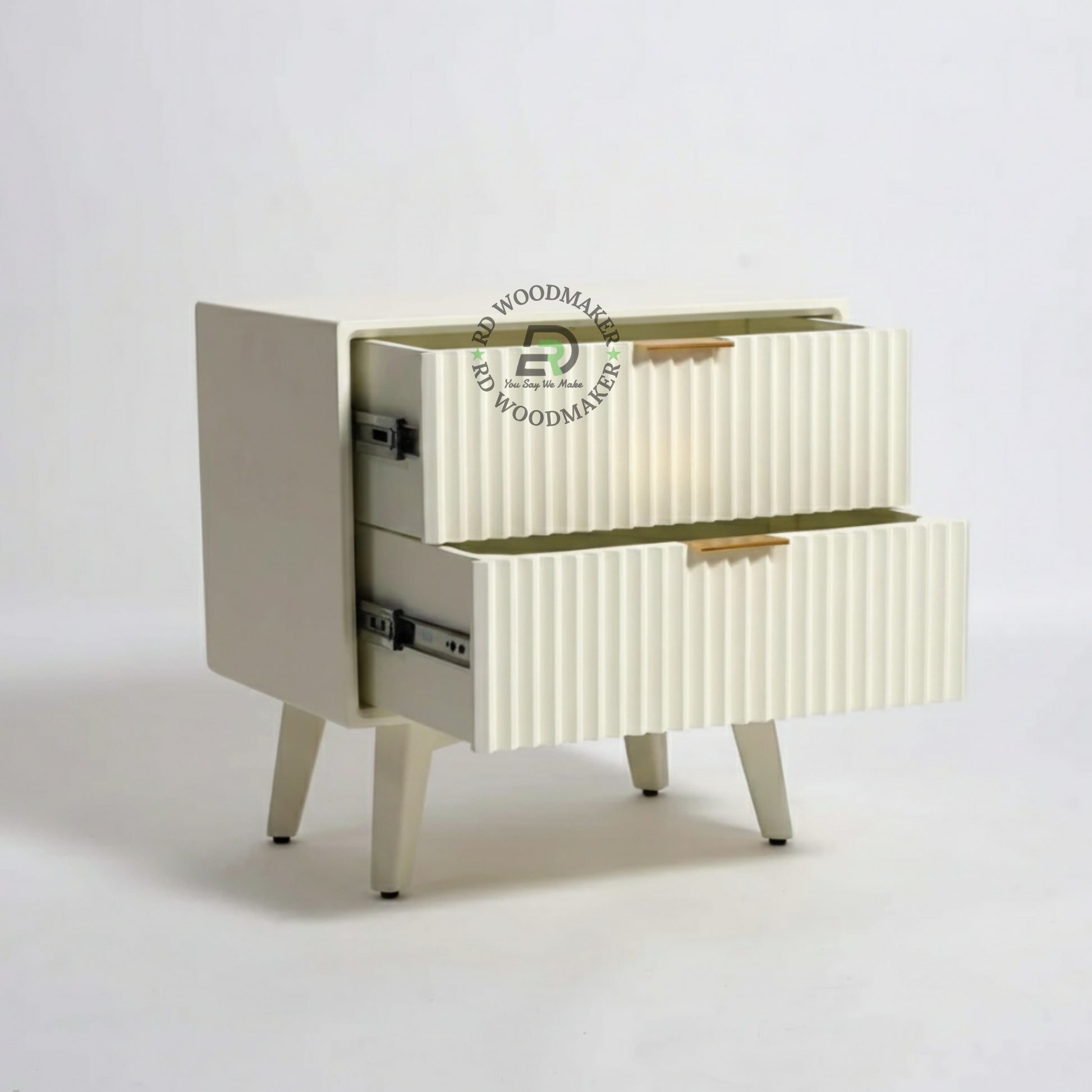 MODERN FLUTED WHITE BEDSIDE TABLE WITH 2 DRAWERS