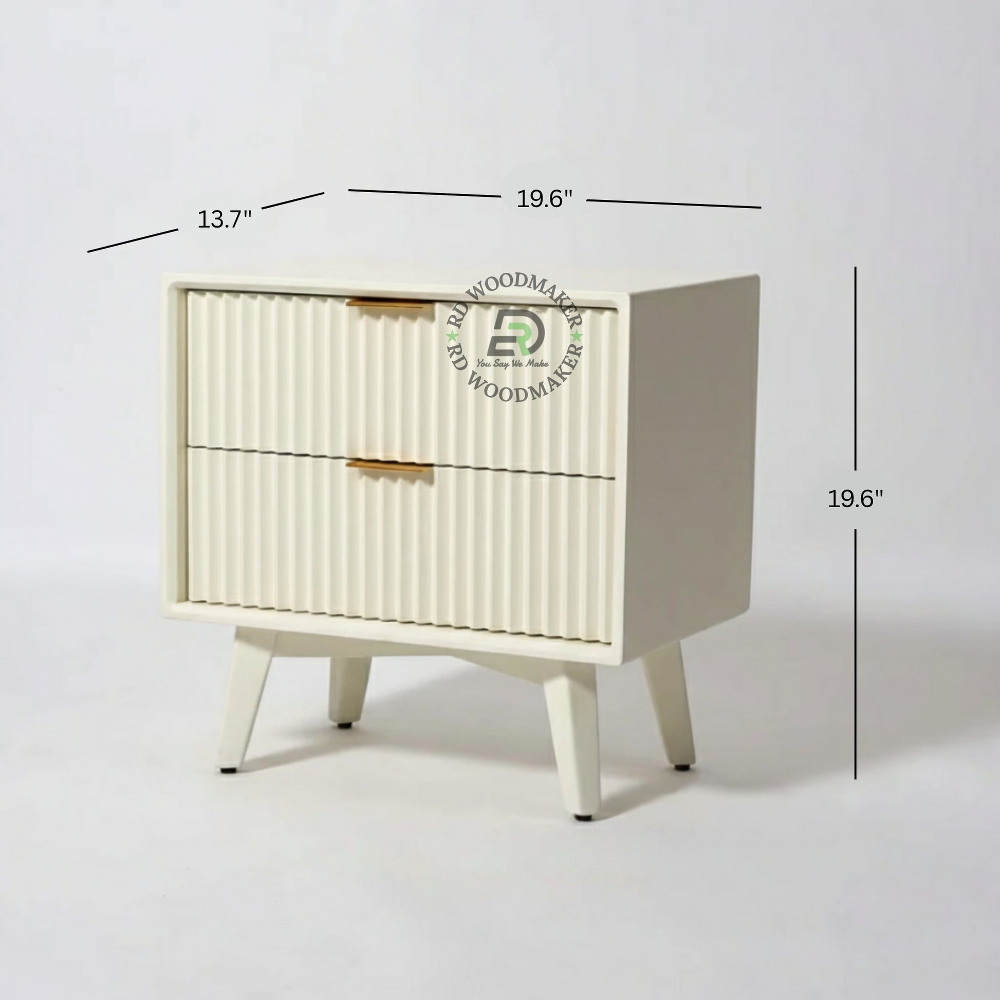 MODERN FLUTED WHITE BEDSIDE TABLE WITH 2 DRAWERS