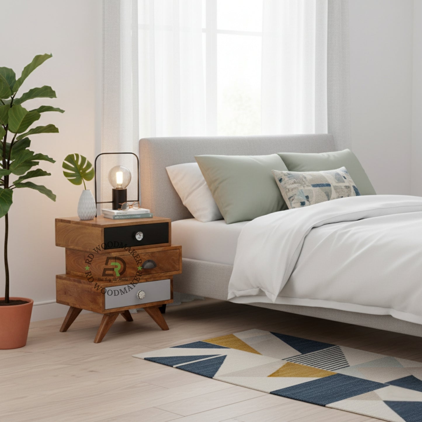 MODERN MULTI-DRAWER DESIGNER BEDSIDE TABLE