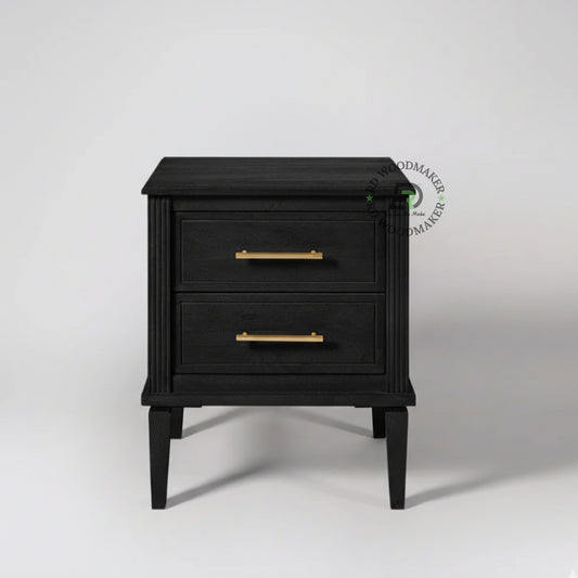 CLASSIC BLACK WOODEN BEDSIDE TABLE WITH 2 DRAWERS