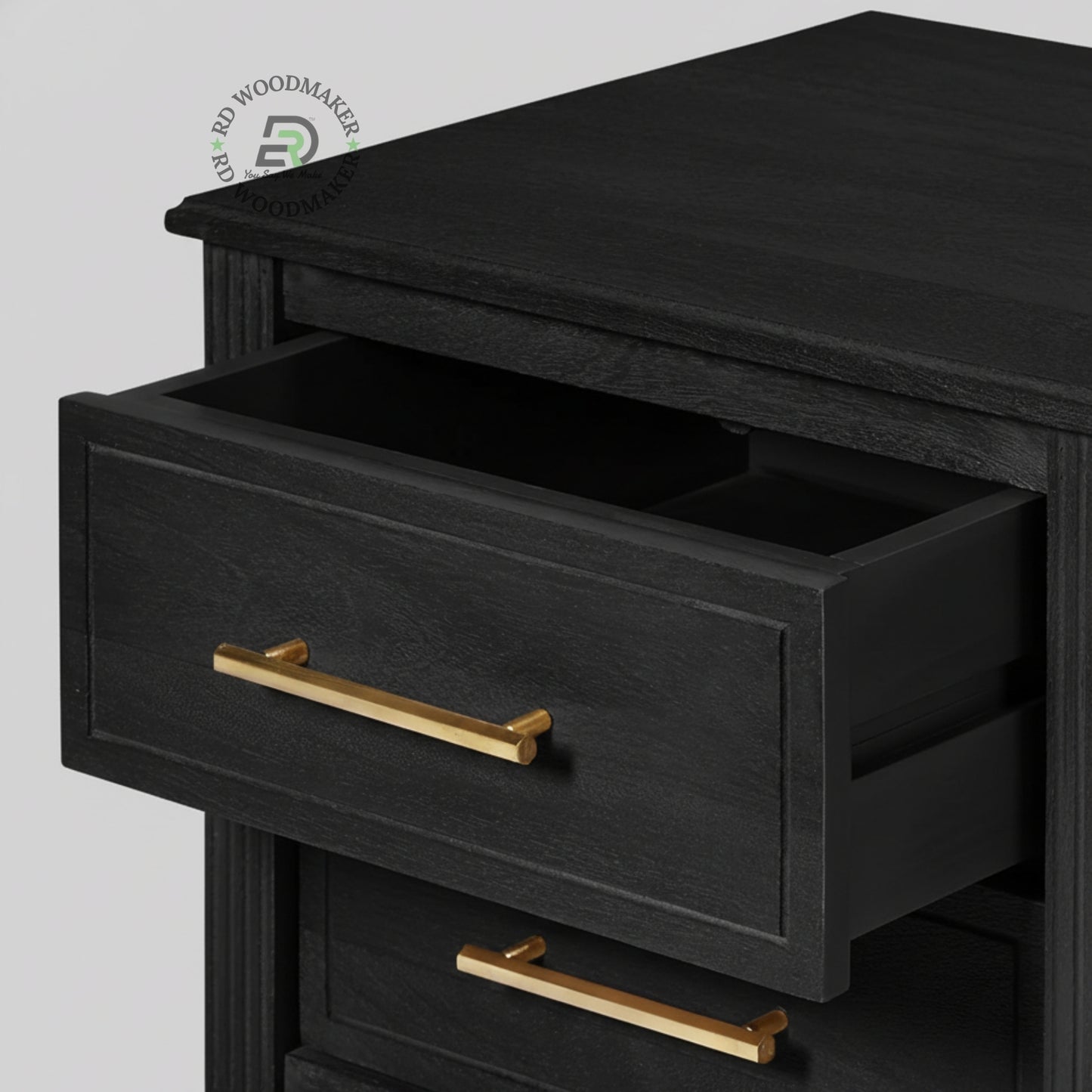 CLASSIC BLACK WOODEN BEDSIDE TABLE WITH 2 DRAWERS