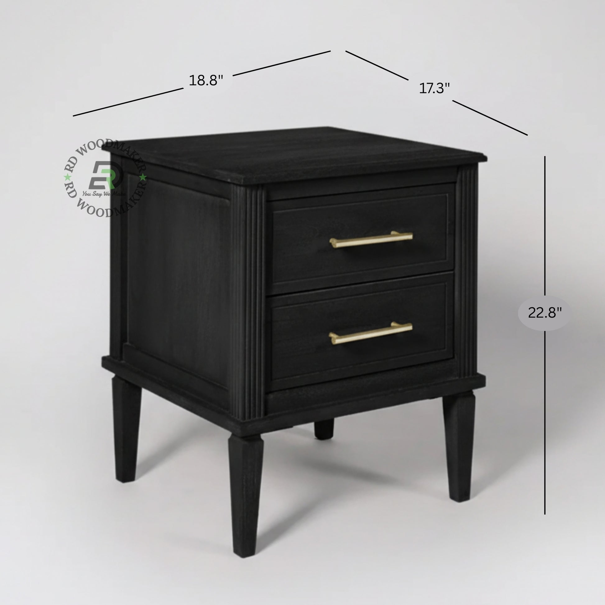 CLASSIC BLACK WOODEN BEDSIDE TABLE WITH 2 DRAWERS
