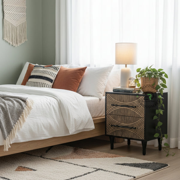 MODERN GEOMETRIC PATTERN WOODEN BEDSIDE TABLE