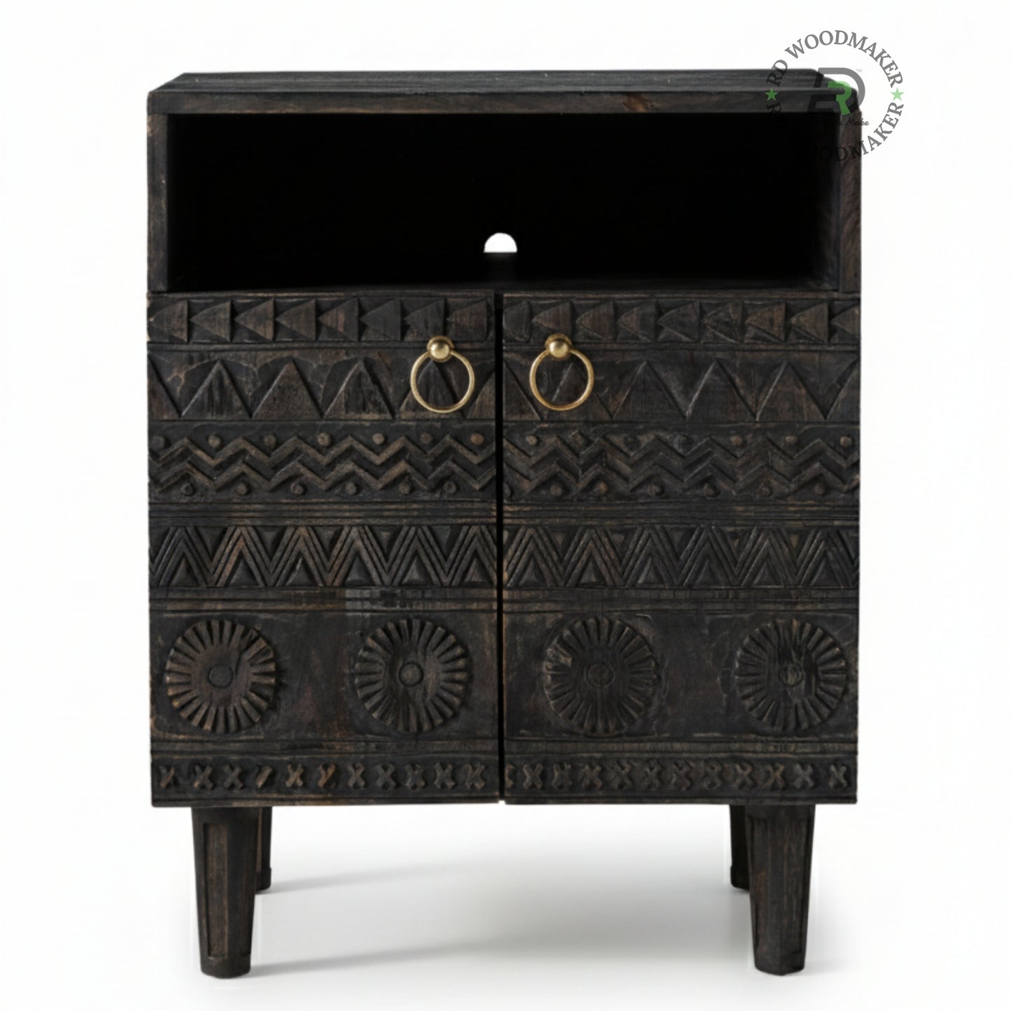 HAND CARVED TRIBAL WOODEN BEDSIDE CABINET