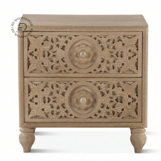 ROYAL HAND CARVED WOODEN BEDSIDE TABLE