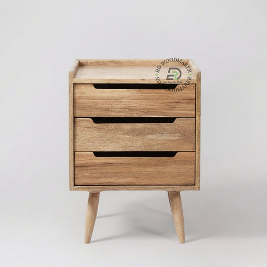 MODERN MINIMALIST WOODEN BEDSIDE TABLE WITH 3 DRAWERS