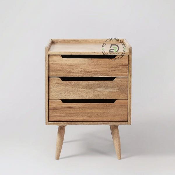 MODERN MINIMALIST WOODEN BEDSIDE TABLE WITH 3 DRAWERS