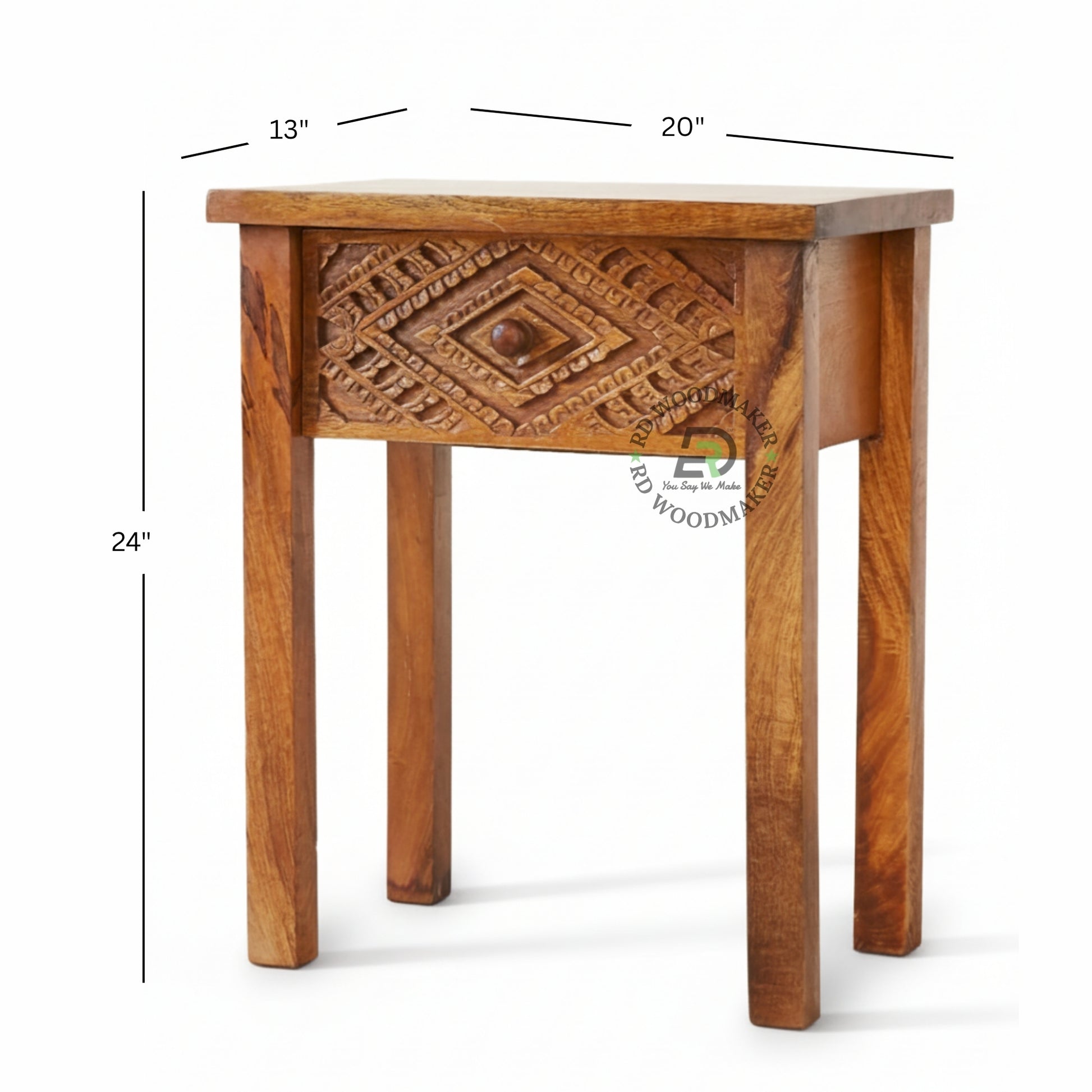 COMPACT CARVED WOODEN BEDSIDE TABLE WITH SINGLE DRAWER
