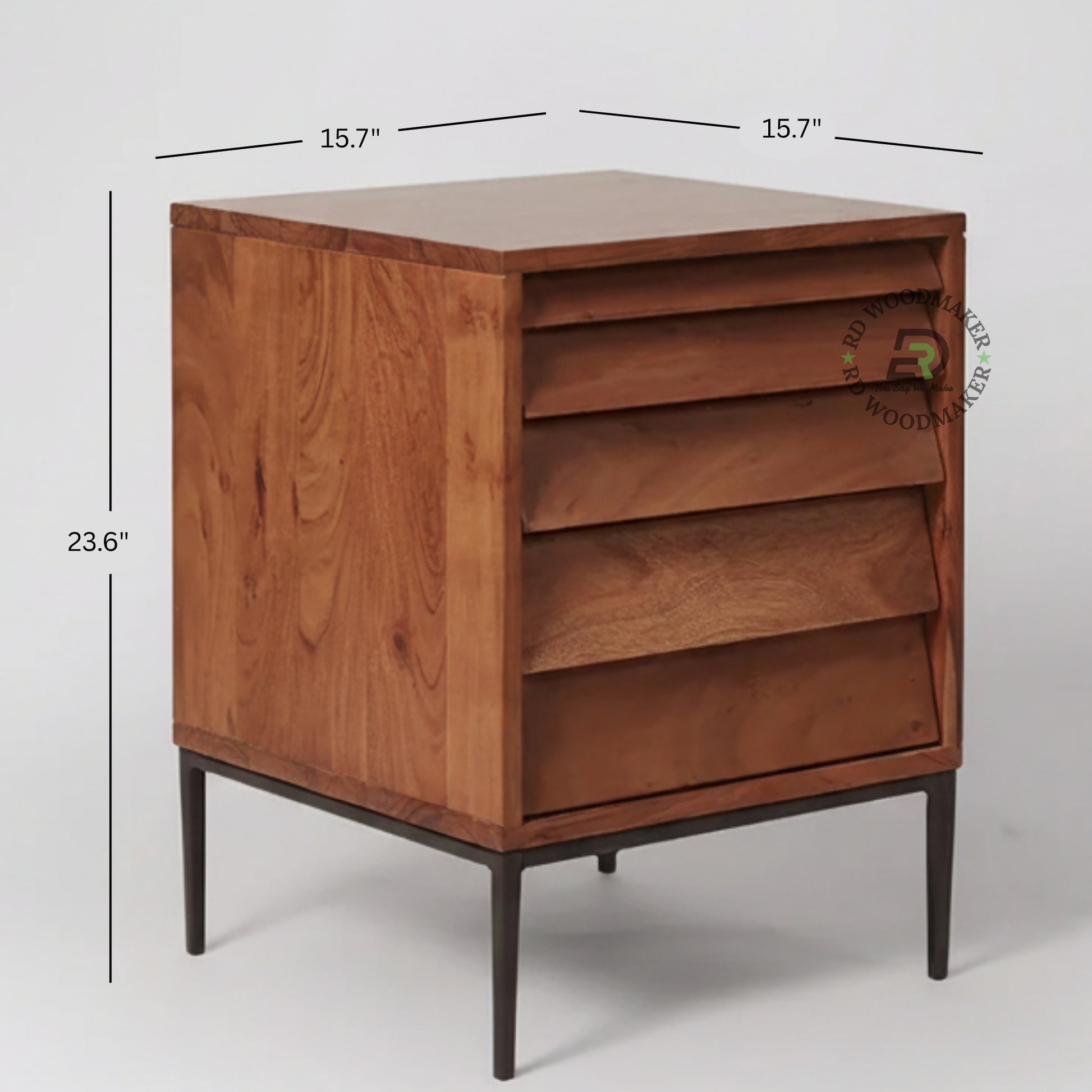 MODERN SLATTED WOODEN BEDSIDE TABLE WITH METAL LEGS