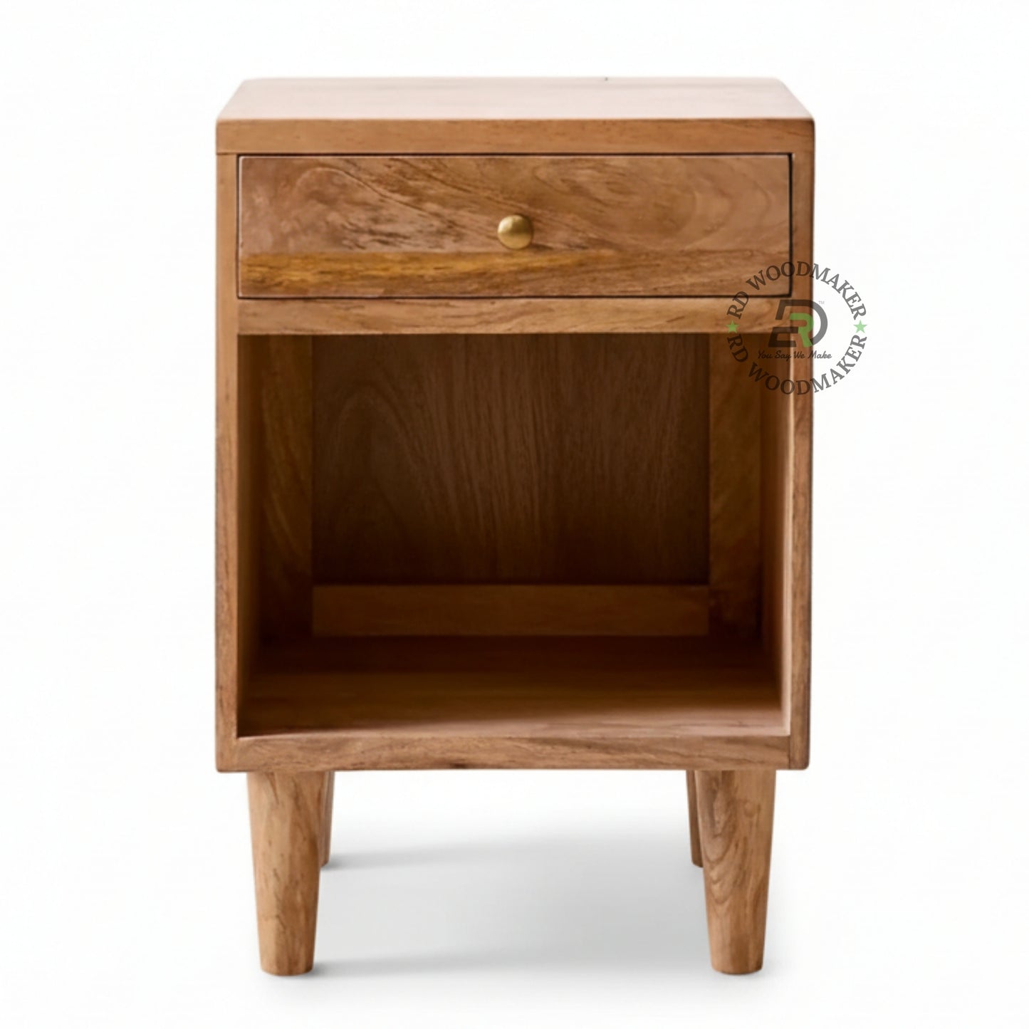 MODERN WOODEN BEDSIDE TABLE WITH DRAWER AND OPEN SHELF