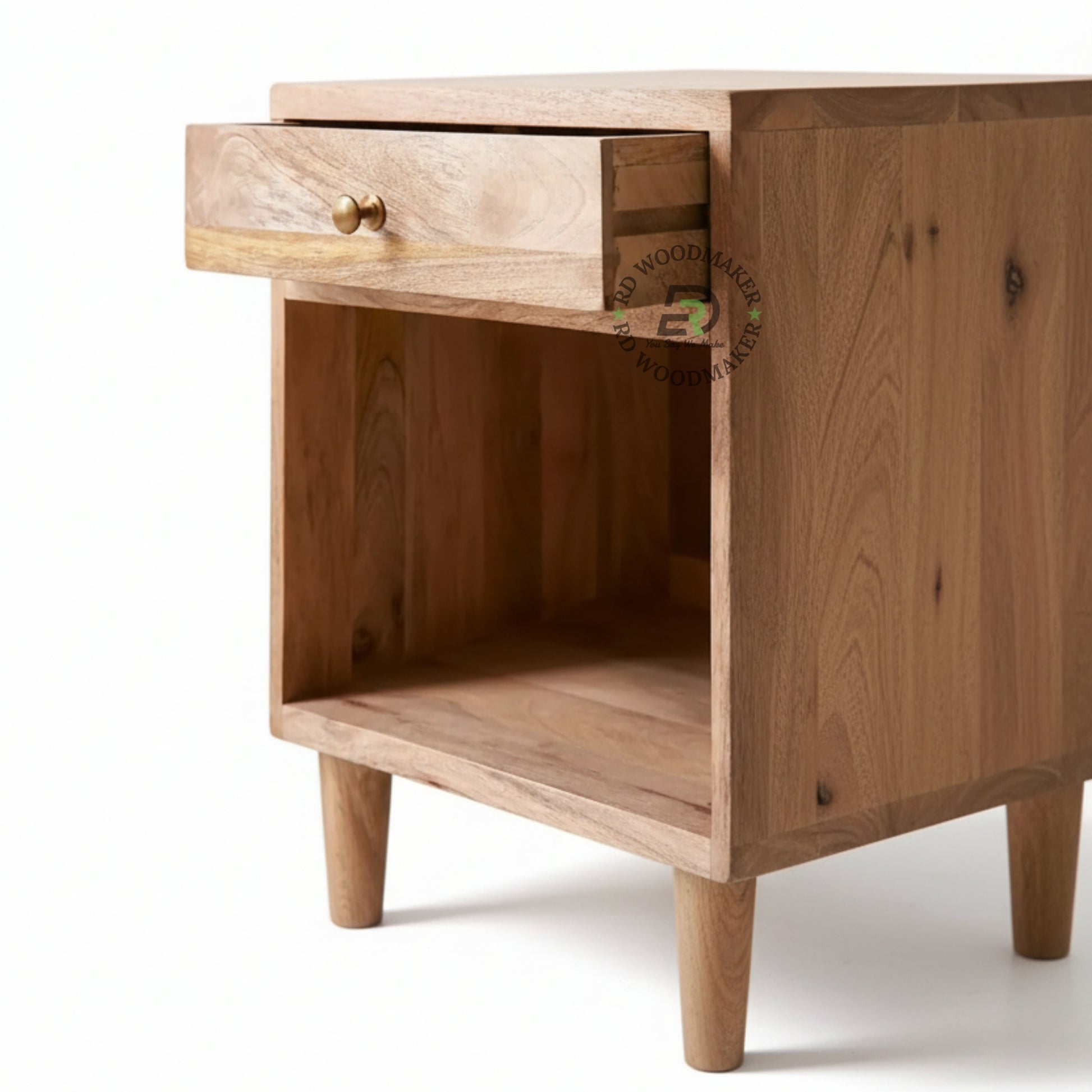 MODERN WOODEN BEDSIDE TABLE WITH DRAWER AND OPEN SHELF
