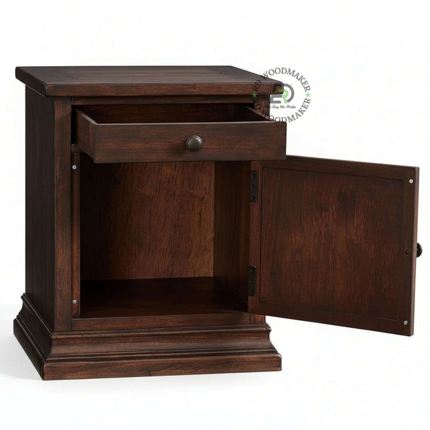 ROYAL WOODEN BEDSIDE TABLE WITH DRAWER AND CABINET