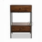 MODERN INDUSTRIAL WOODEN BEDSIDE TABLE WITH METAL FRAME
