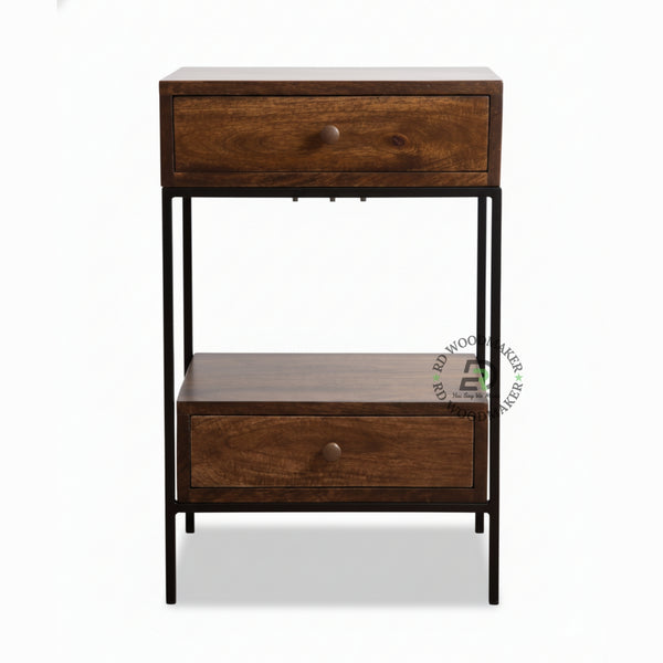 MODERN INDUSTRIAL WOODEN BEDSIDE TABLE WITH METAL FRAME