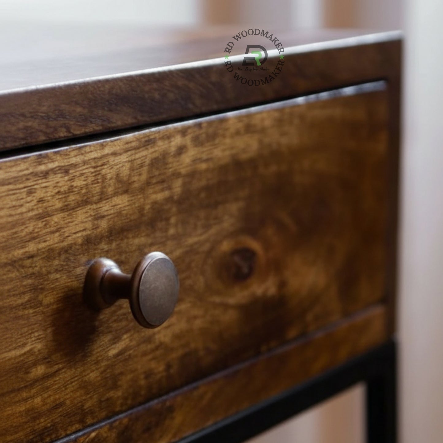 MODERN INDUSTRIAL WOODEN BEDSIDE TABLE WITH METAL FRAME