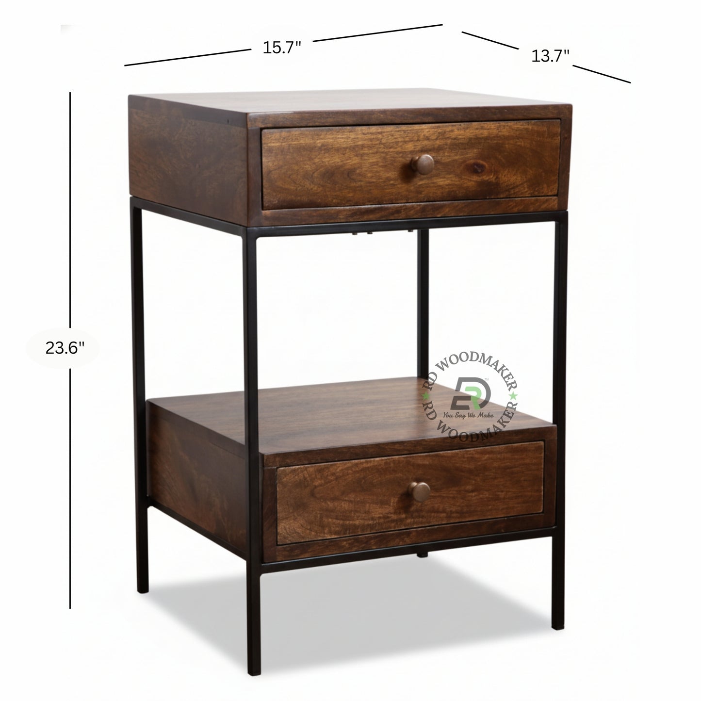 MODERN INDUSTRIAL WOODEN BEDSIDE TABLE WITH METAL FRAME