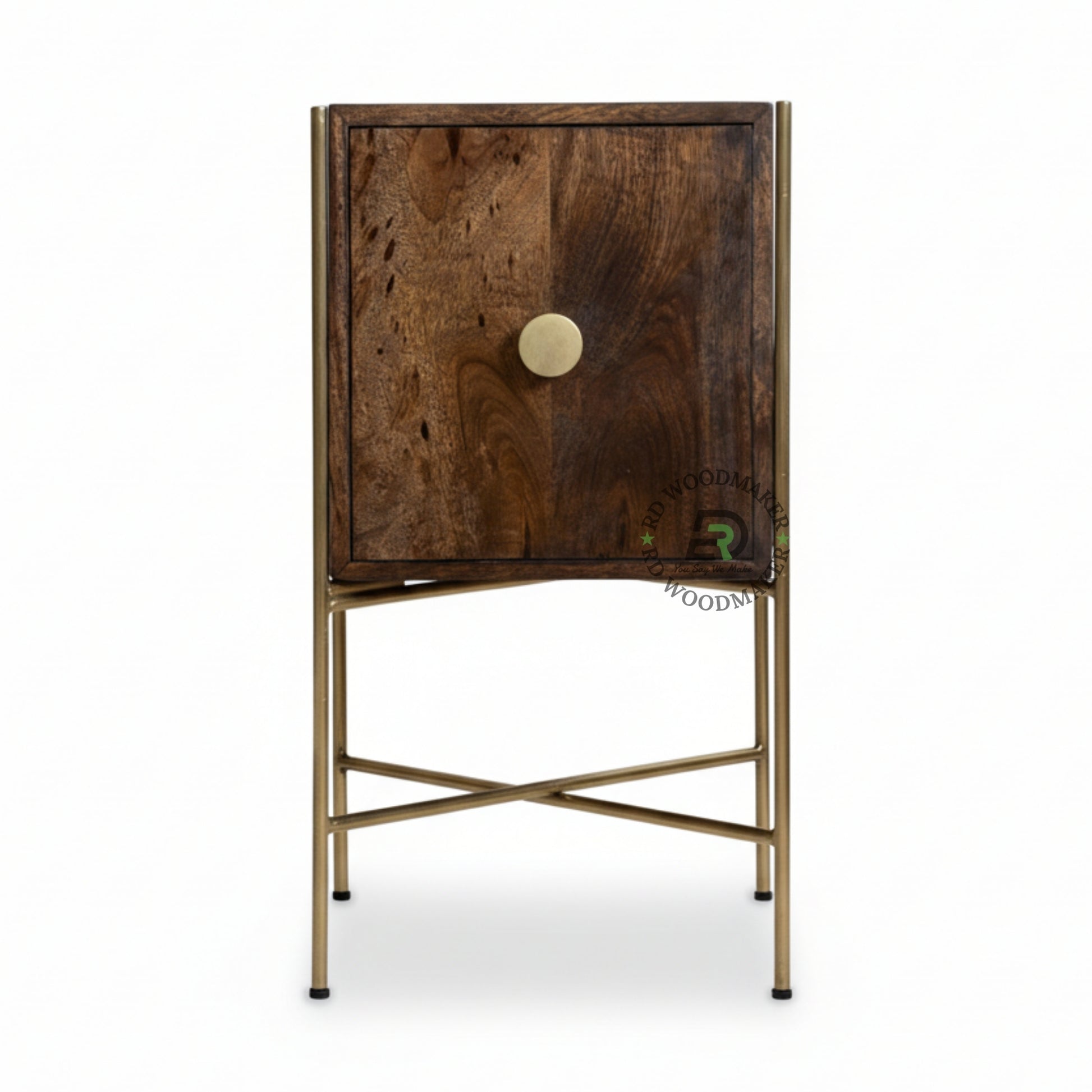 LUXURY WOODEN BEDSIDE TABLE WITH GOLD METAL FRAME