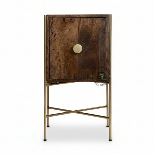 LUXURY WOODEN BEDSIDE TABLE WITH GOLD METAL FRAME