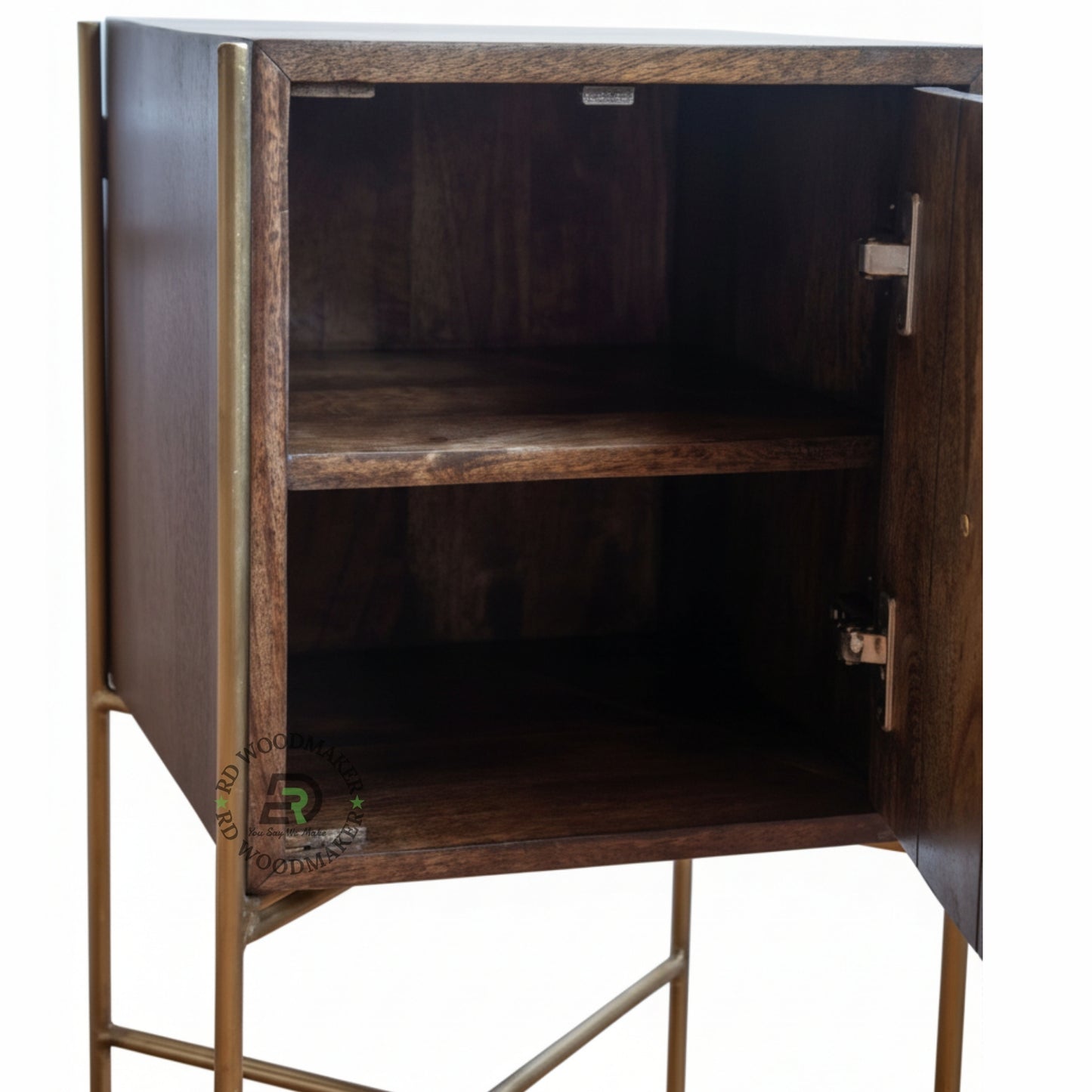 LUXURY WOODEN BEDSIDE TABLE WITH GOLD METAL FRAME
