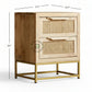 BOHO CANE WOODEN BEDSIDE TABLE WITH GOLD METAL BASE