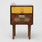 RETRO WOODEN BEDSIDE TABLE WITH CANE DRAWER AND GOLD ACCENT