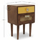 RETRO WOODEN BEDSIDE TABLE WITH CANE DRAWER AND GOLD ACCENT