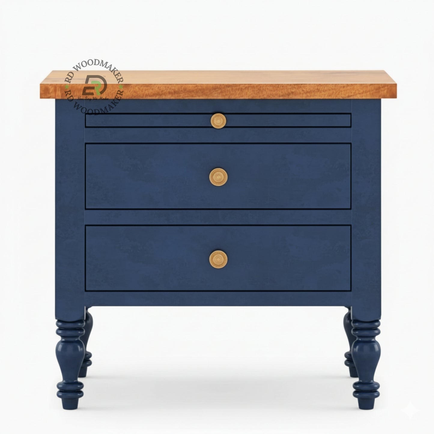 CLASSIC BLUE WOODEN BEDSIDE TABLE WITH 3 DRAWERS
