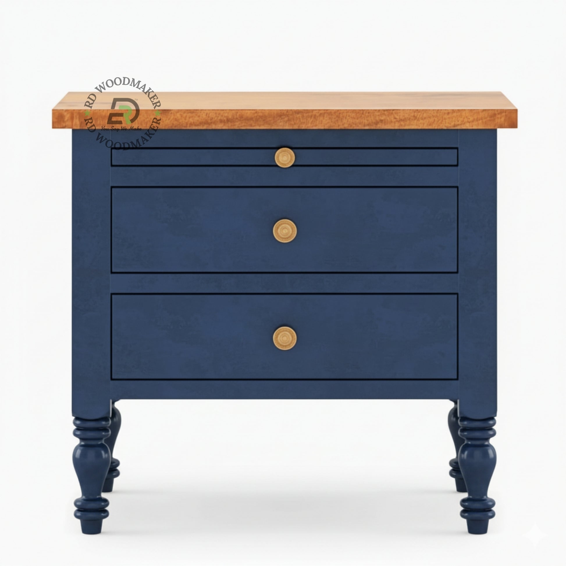 CLASSIC BLUE WOODEN BEDSIDE TABLE WITH 3 DRAWERS