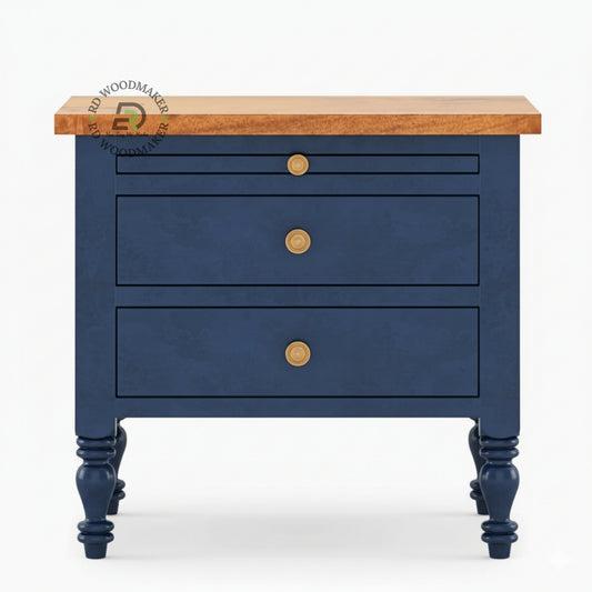 CLASSIC BLUE WOODEN BEDSIDE TABLE WITH 3 DRAWERS