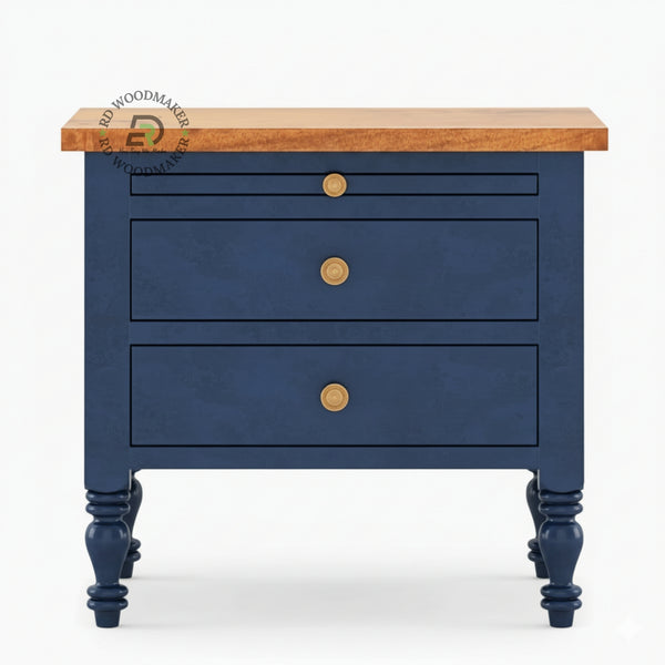 CLASSIC BLUE WOODEN BEDSIDE TABLE WITH 3 DRAWERS