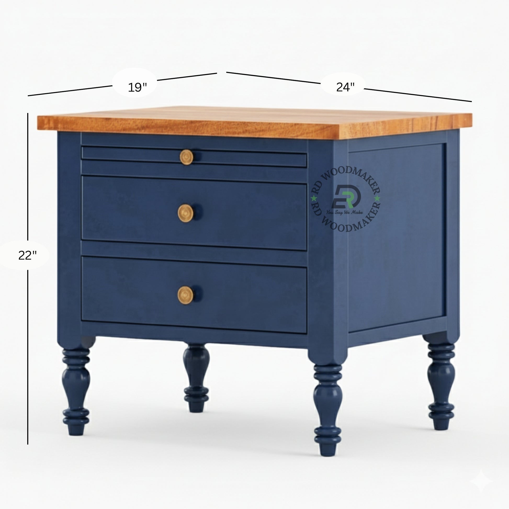 CLASSIC BLUE WOODEN BEDSIDE TABLE WITH 3 DRAWERS