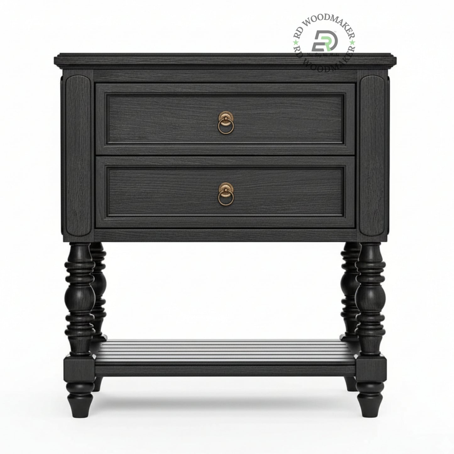 ROYAL BLACK WOODEN BEDSIDE TABLE WITH STORAGE SHELF