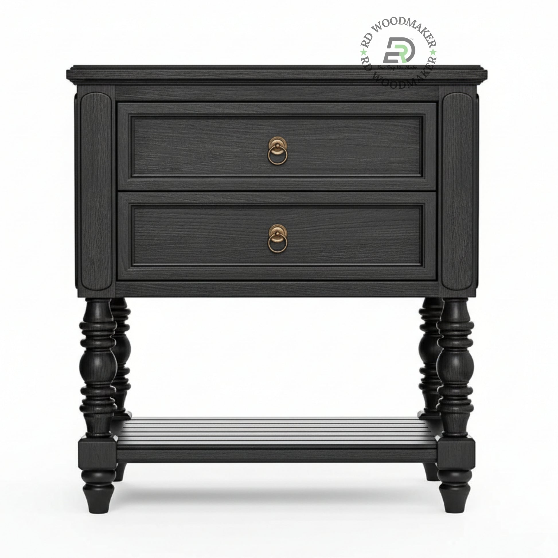 ROYAL BLACK WOODEN BEDSIDE TABLE WITH STORAGE SHELF