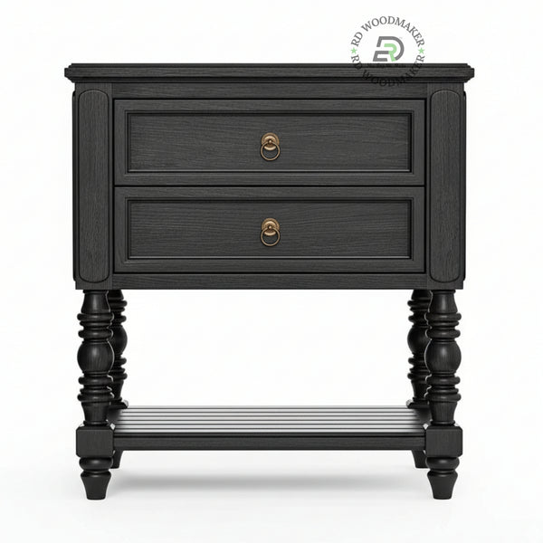 ROYAL BLACK WOODEN BEDSIDE TABLE WITH STORAGE SHELF