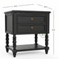ROYAL BLACK WOODEN BEDSIDE TABLE WITH STORAGE SHELF
