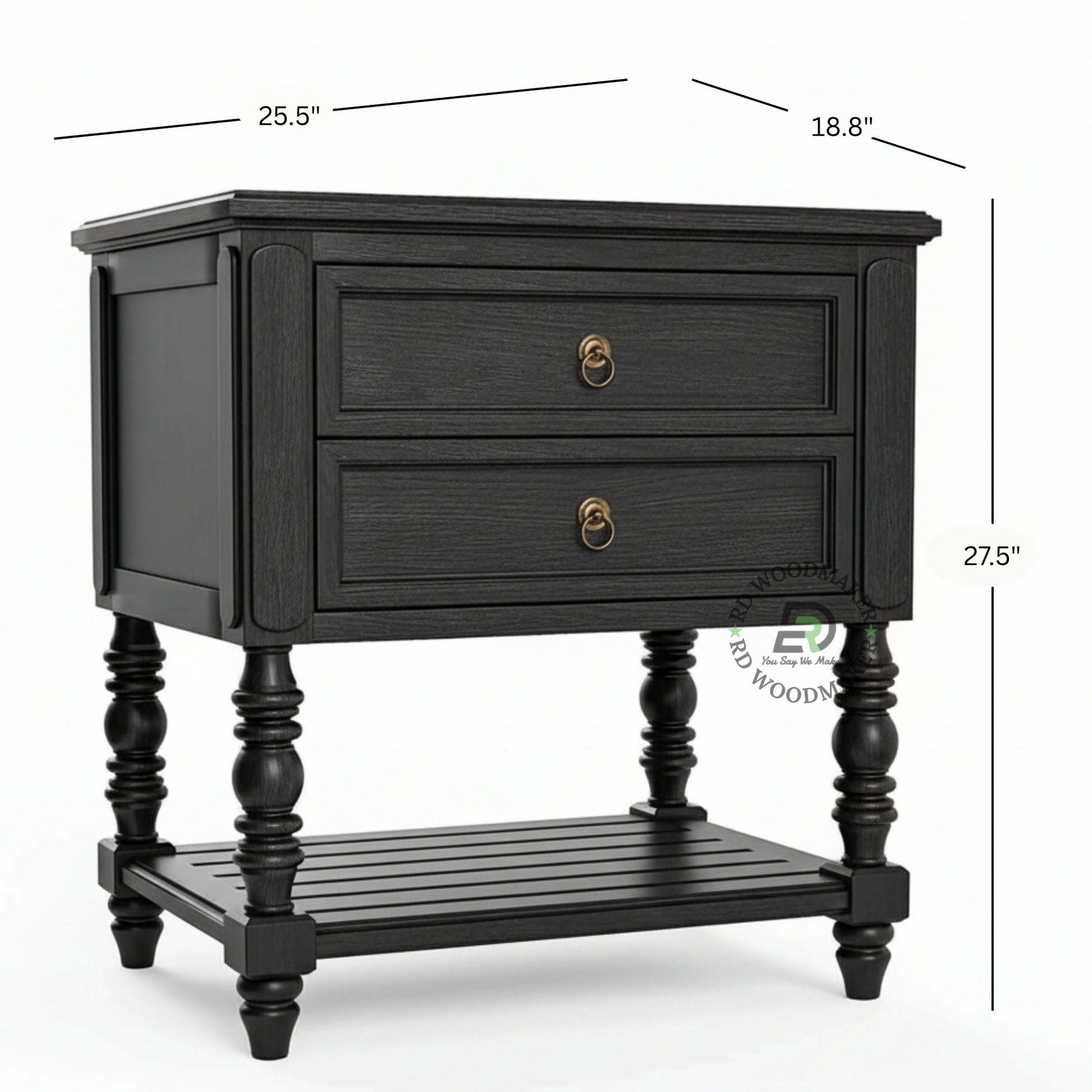 ROYAL BLACK WOODEN BEDSIDE TABLE WITH STORAGE SHELF