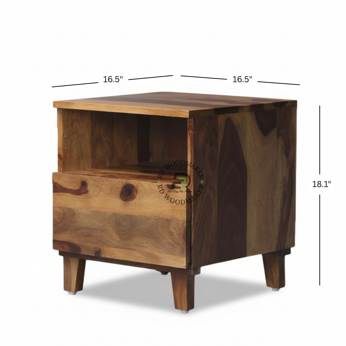 MODERN WOODEN BEDSIDE TABLE WITH DRAWER & OPEN SHELF