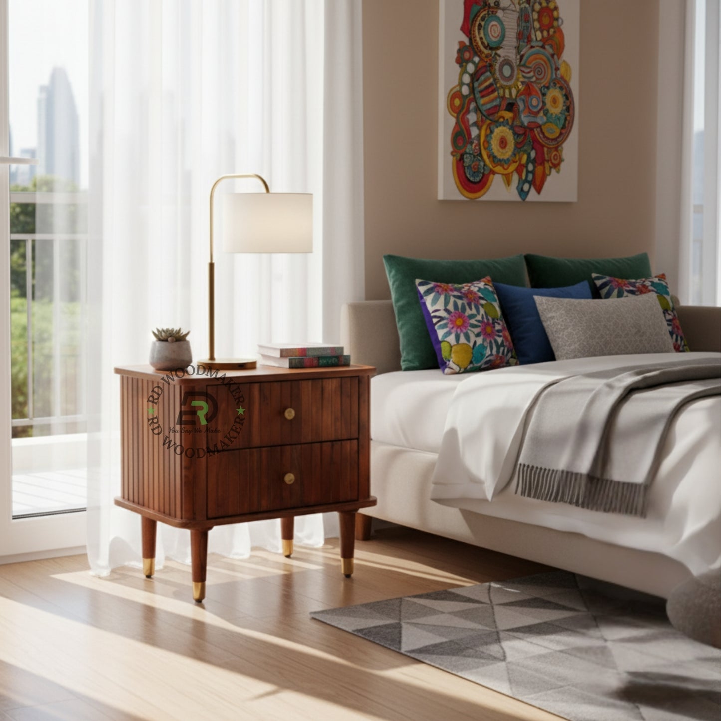 FLUTED BRASS-LEG BEDSIDE