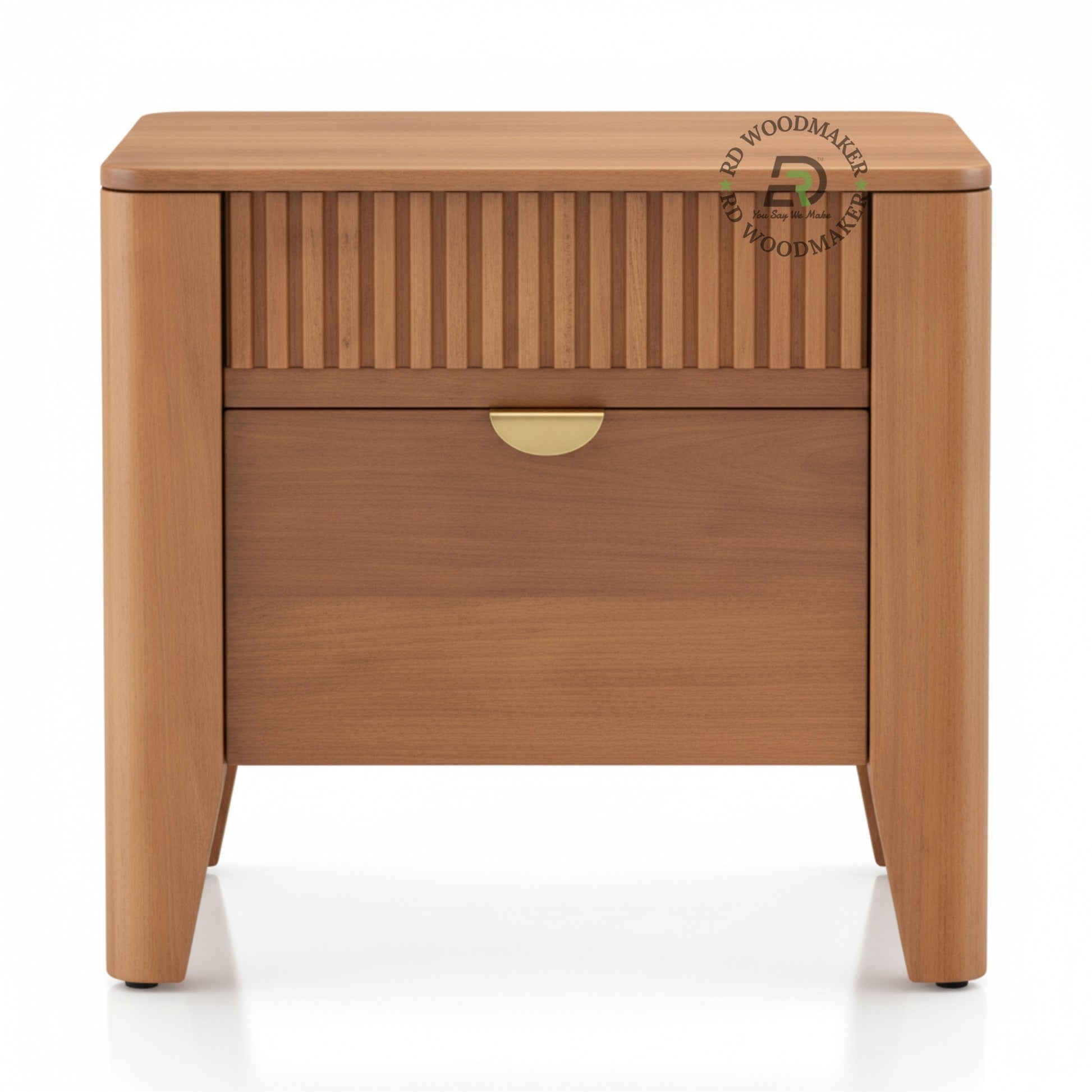 MODERN FLUTED WOODEN BEDSIDE TABLE WITH STORAGE DRAWER