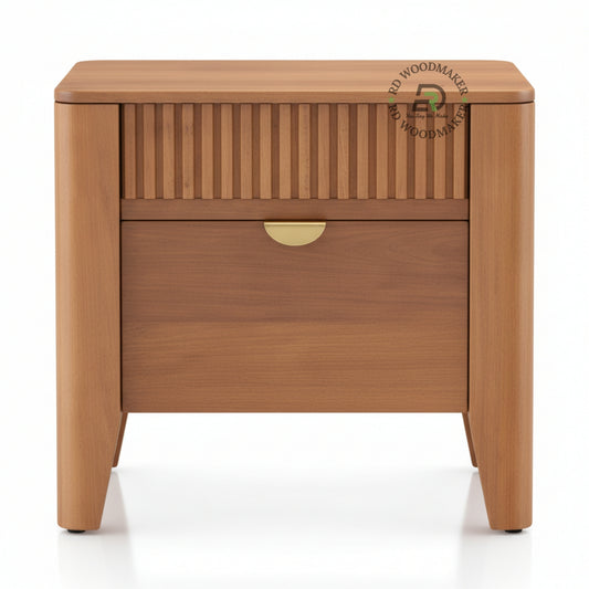 MODERN FLUTED WOODEN BEDSIDE TABLE WITH STORAGE DRAWER