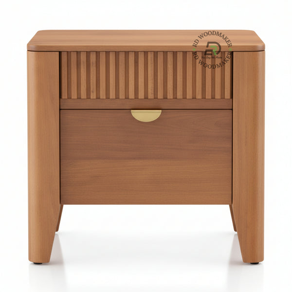 MODERN FLUTED WOODEN BEDSIDE TABLE WITH STORAGE DRAWER