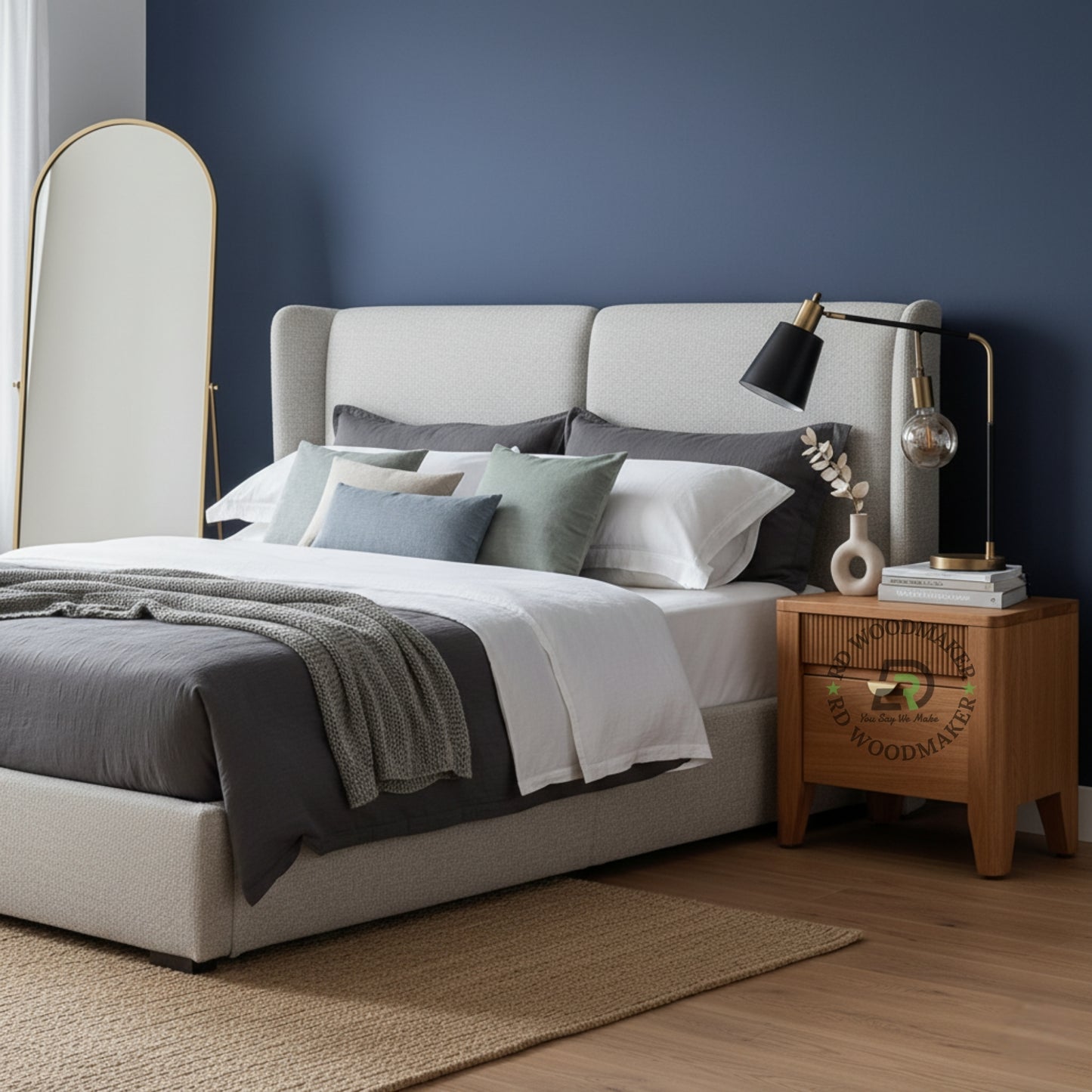 MODERN FLUTED WOODEN BEDSIDE TABLE WITH STORAGE DRAWER