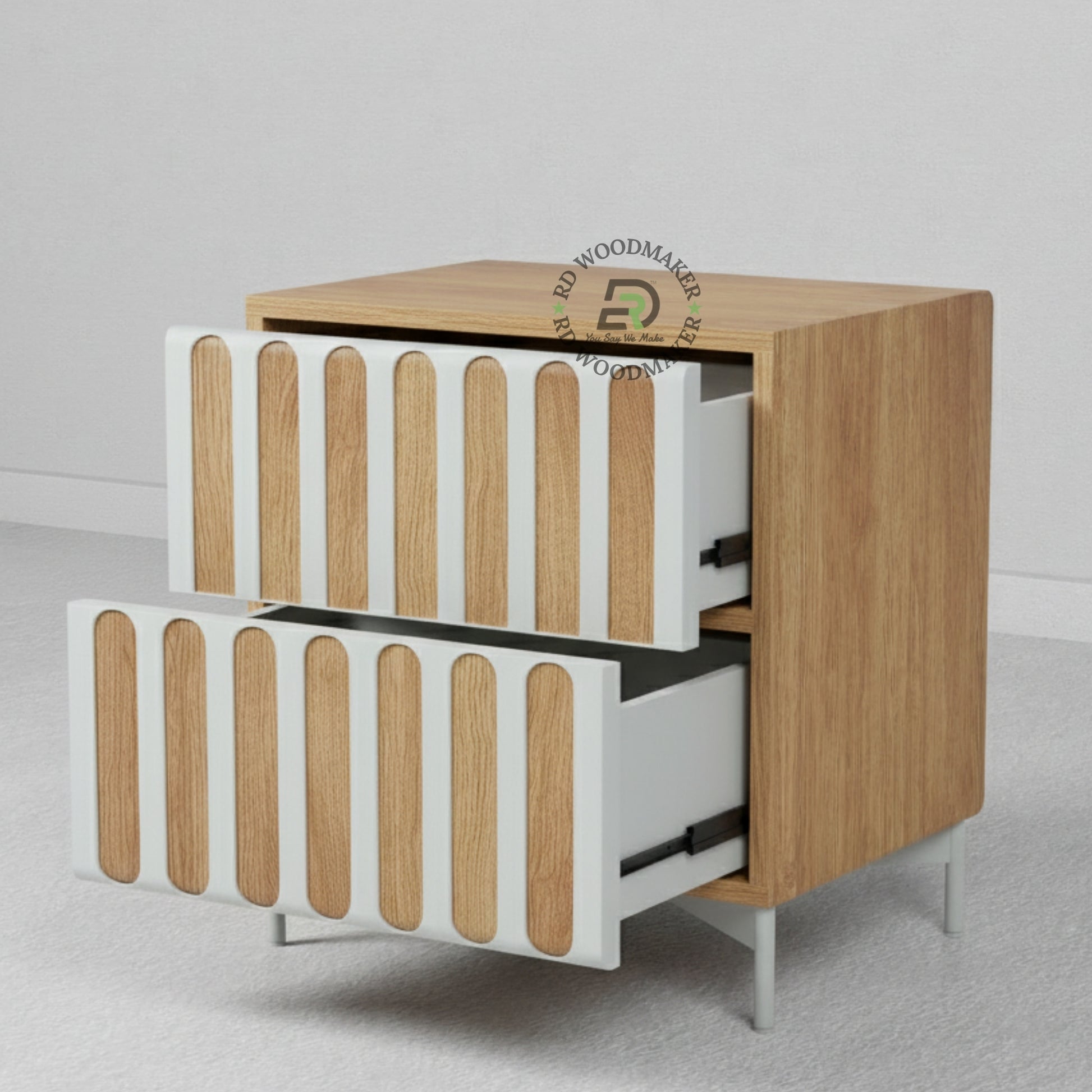 SLATTED DUAL-TONE BEDSIDE TABLE