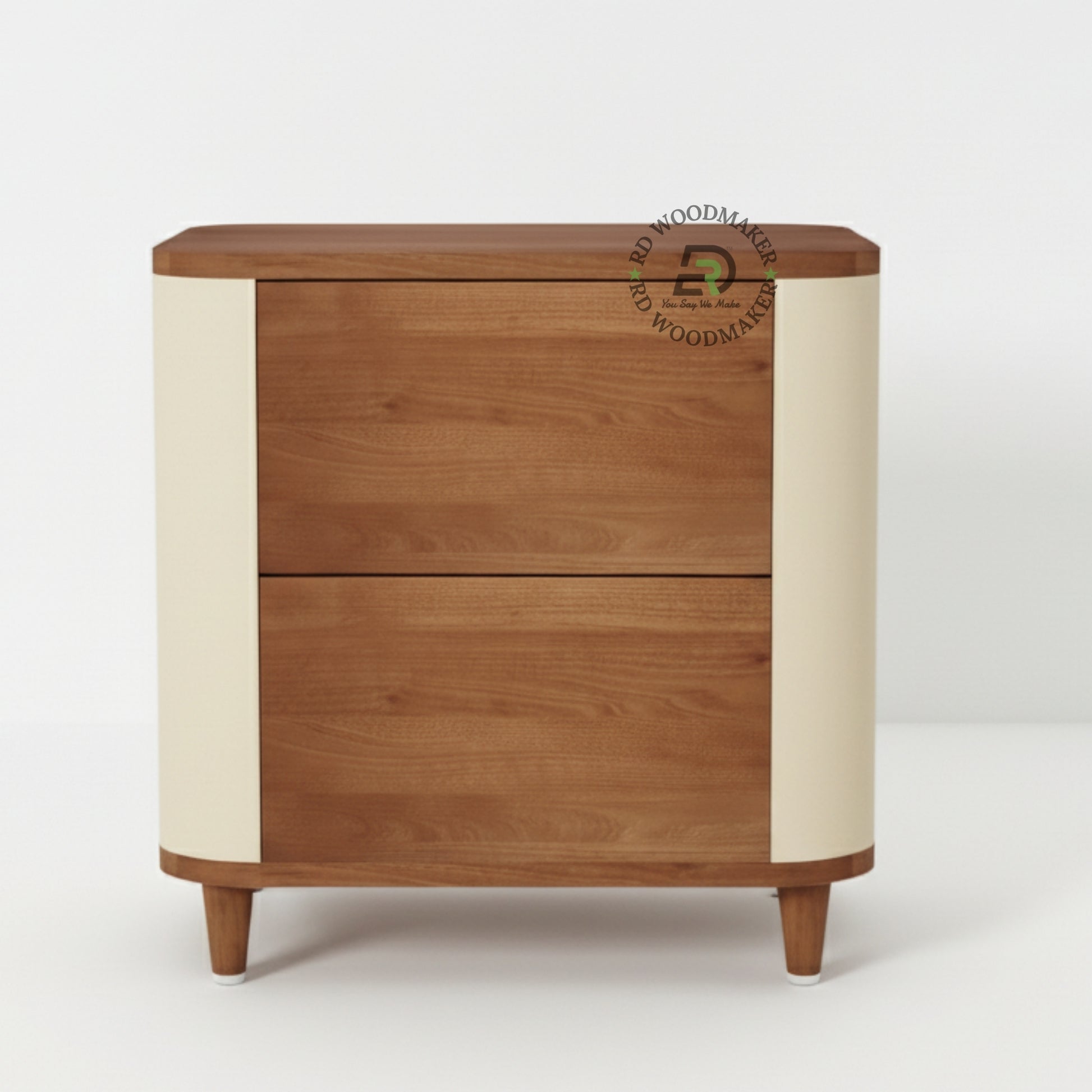 CURVED CREAM & WOOD NIGHTSTAND