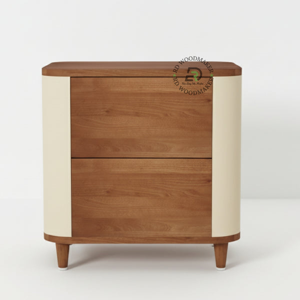 CURVED CREAM & WOOD NIGHTSTAND