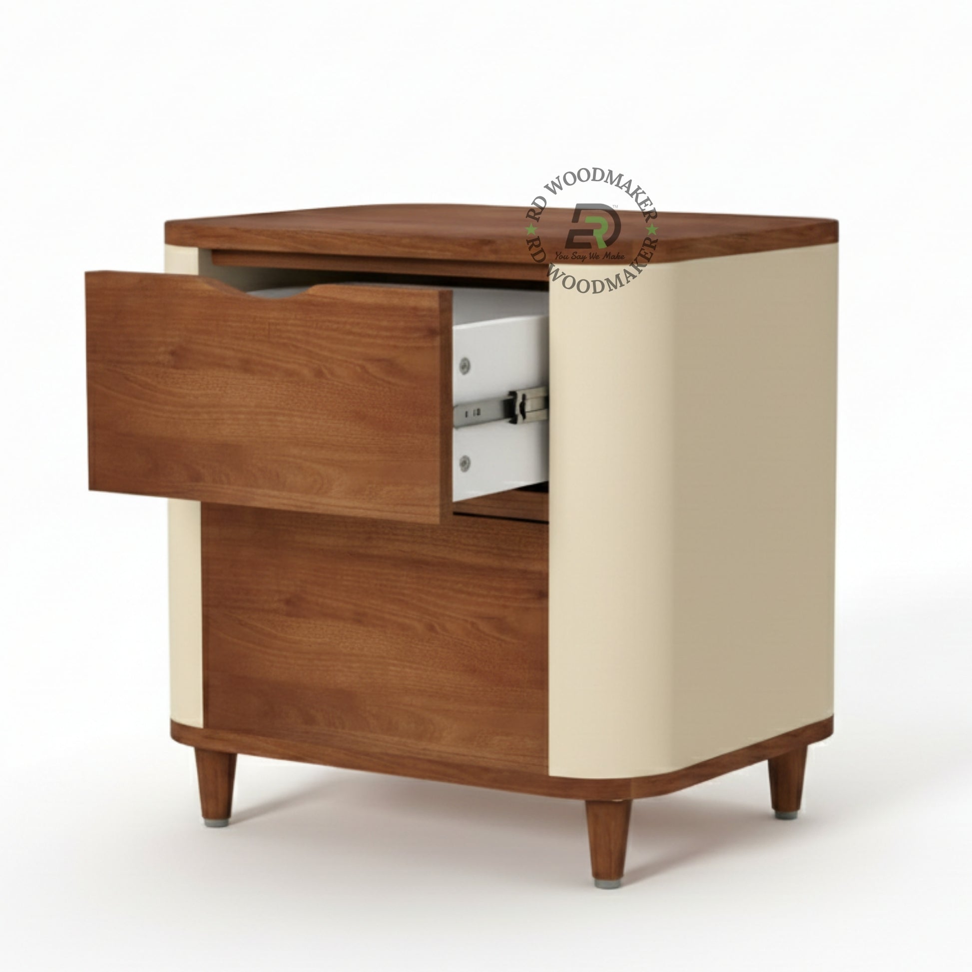 CURVED CREAM & WOOD NIGHTSTAND